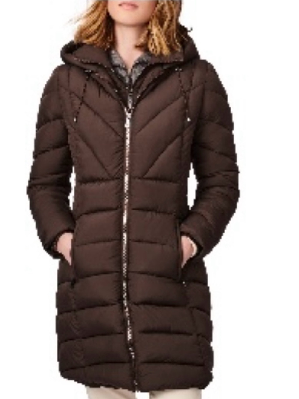 Quilted Hooded Puffer Coat-Deep Brown-LIKE NEW